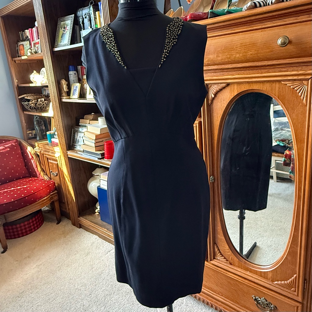 Antonio Melani Navy Sleeveless Beaded-Collar Sheath Dress